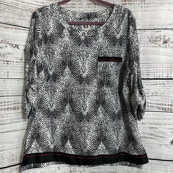 Anne Klein Top Womens Size Large Zebra print Chiffon Tunic Camellia Blouse New - Picture 1 of 12